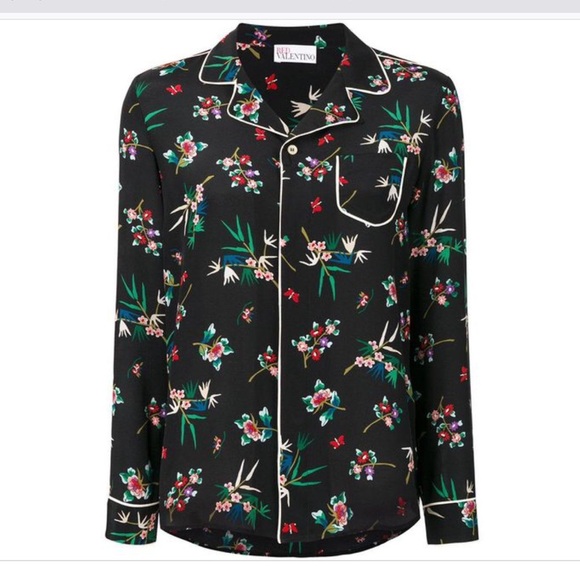 Valentino RED NWT Wallpaper Flwr-Print Silk Blouse - Picture 1 of 7